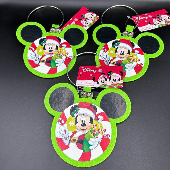 Disney’s Mickey Santa Christmas Door Hanger Felt Decoration Bells New Set of 3 - Picture 2 of 6